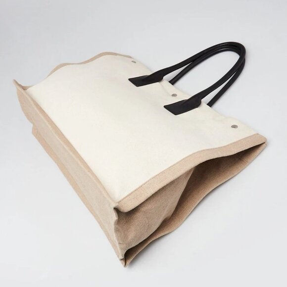 Yves Saint Laurent Natural Linen And Leather Rive Gauche Tote Bag - Picture 3 of 10